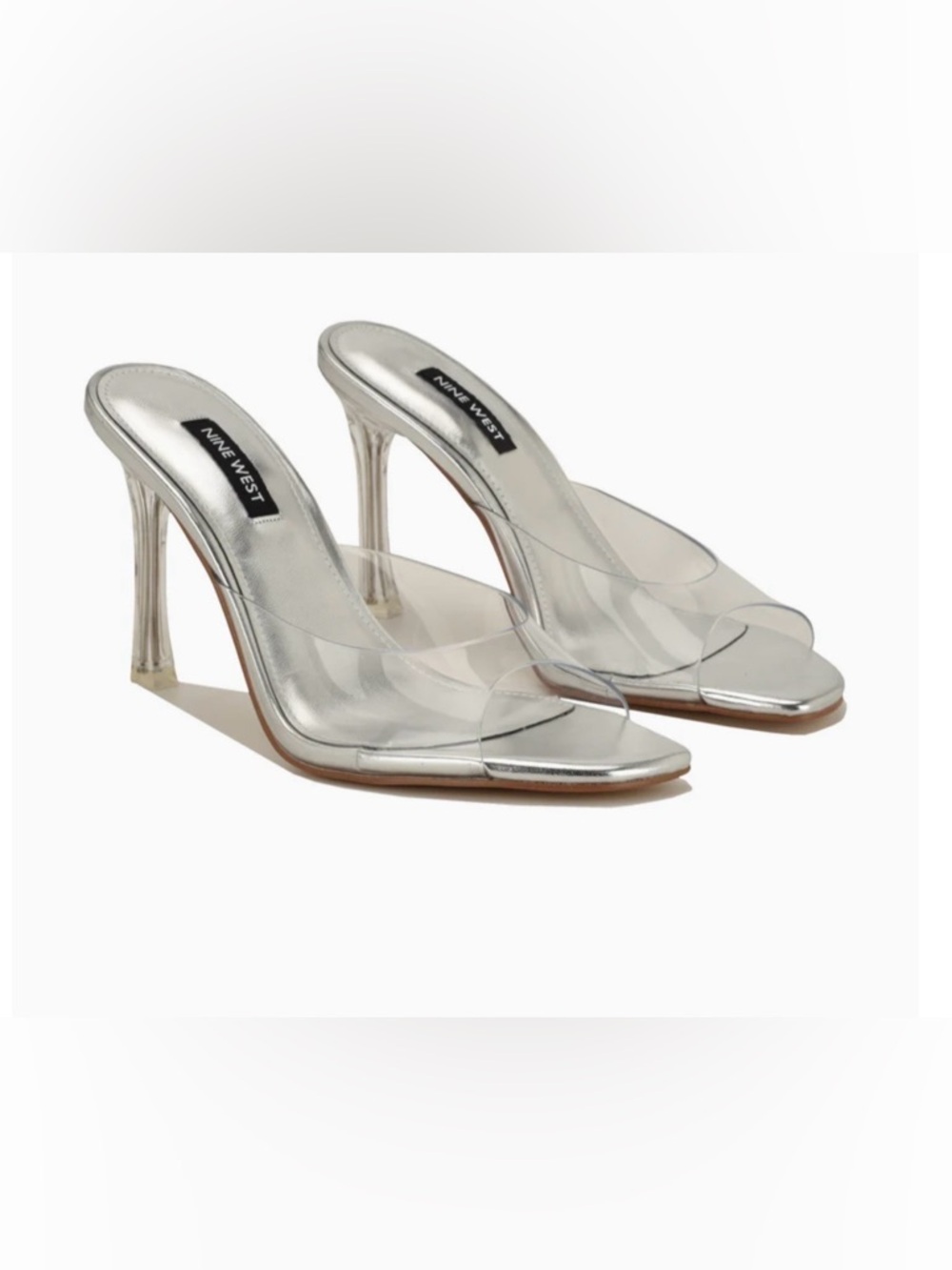 Nine West Kisco Mule Sandal Silver Clear Vinyl Heels NEW 8.5 - Picture 2 of 5
